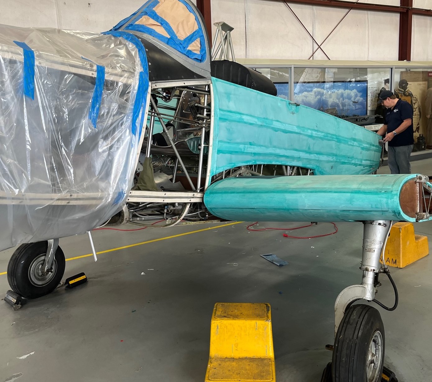 A PT-19 trainer is nearing completion at Commemorative Airbase Georgia in Peachtree City. The vintage aircraft, being restored for a second time, once served the Tuskegee Airmen during WWII at Moton Field in Tuskegee, Ala. It will receive a livery representing that time in its flying history, and return to offering flights to anyone interested in purchasing a ride at Airbase Georgia. (Photo courtesy of CAF Airbase Georgia)