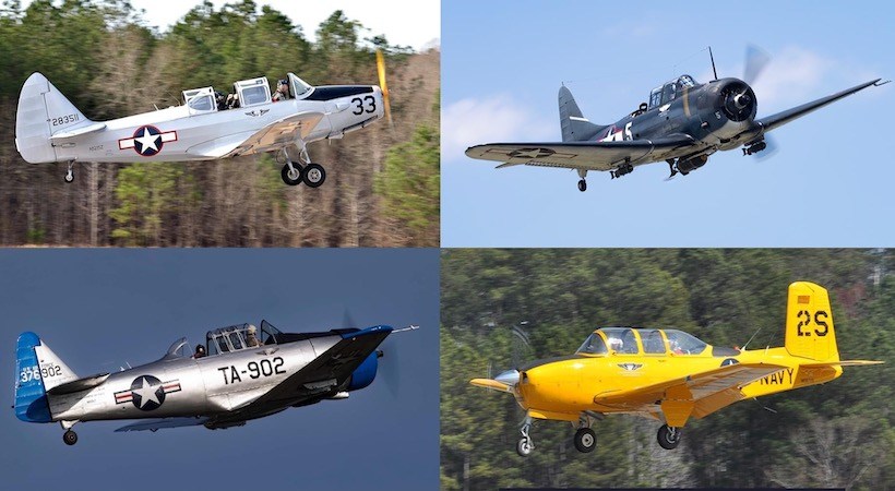 image of four vintage World War II aircraft in flight